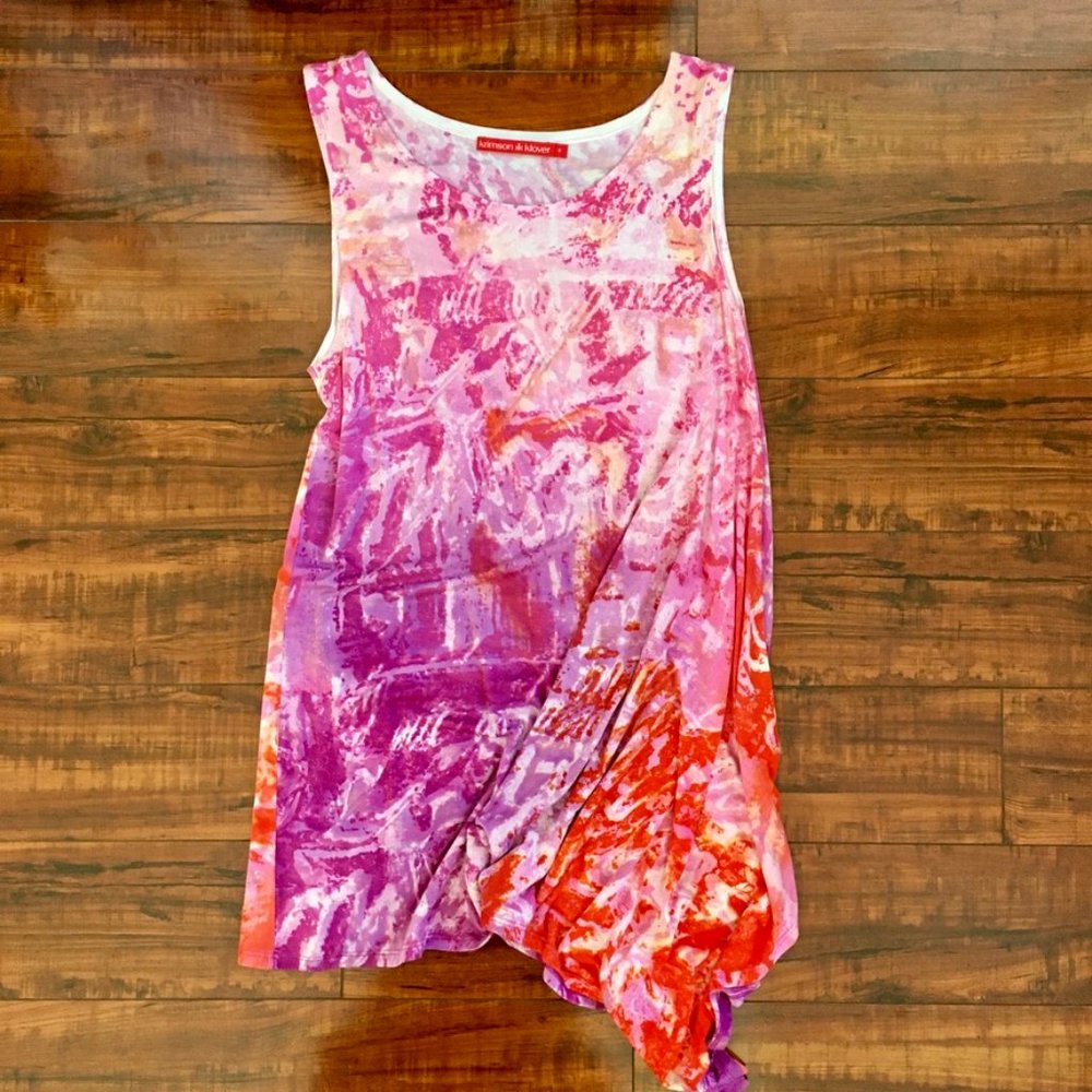 Krimson Klover Red Pink Violet Hand-Painted Fabric Asymmetrical Tunic Top